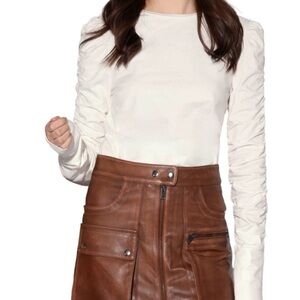 White Ruched Sleeve Top